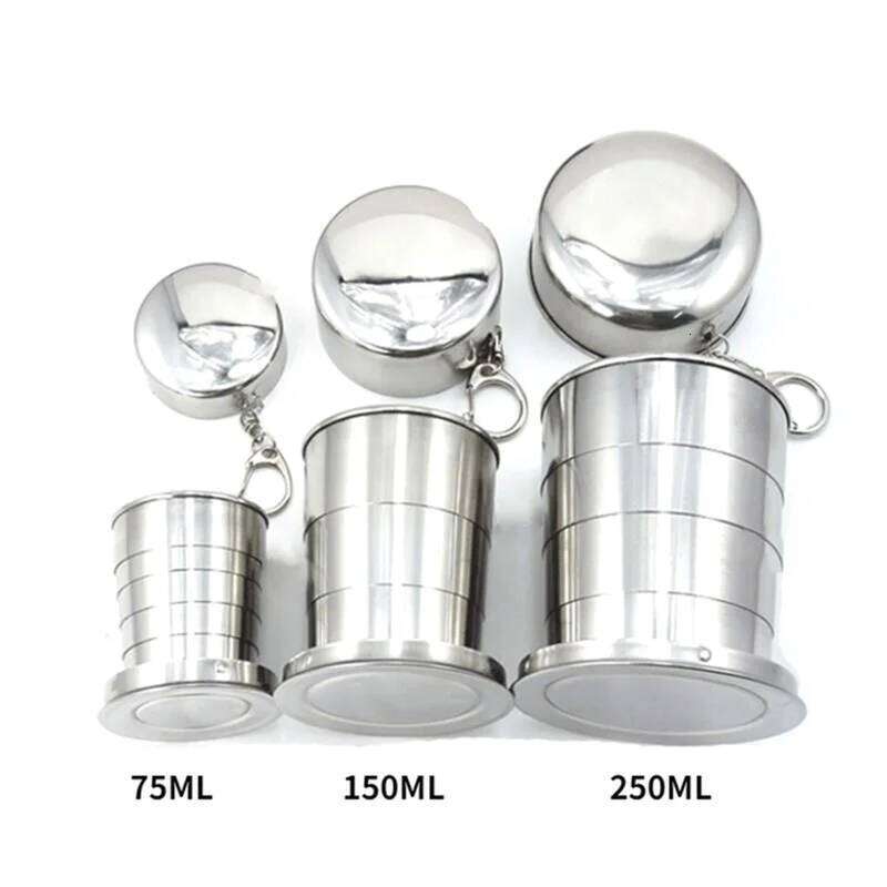 Stainless Steel Folding Camping Cookware Retractable Cup Teacups Teaware Camp Utensils Tableware Folded Cup75/150/250ML Z260314