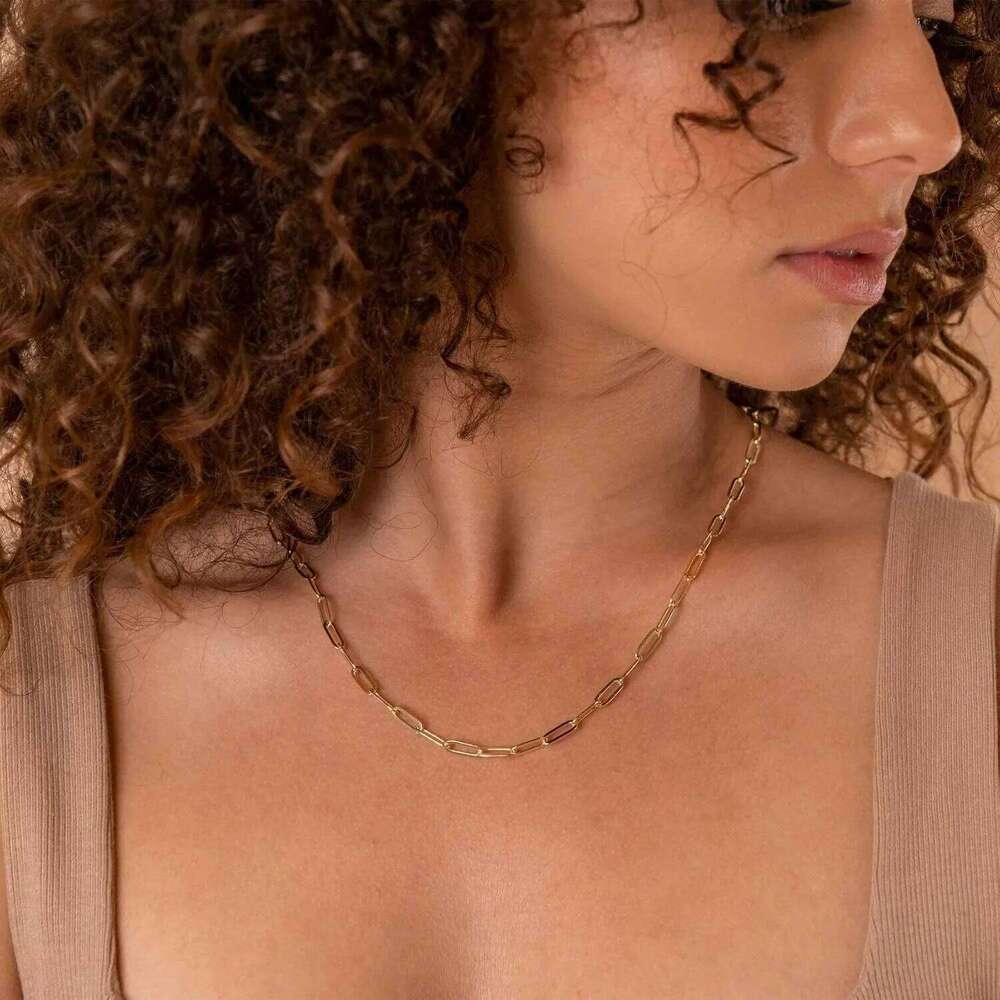 Gold PlatedCurb Paperclip Chain Adjustable Stainless Steel Necklace Necklaces Trendy Birthday Gift for Women H260312