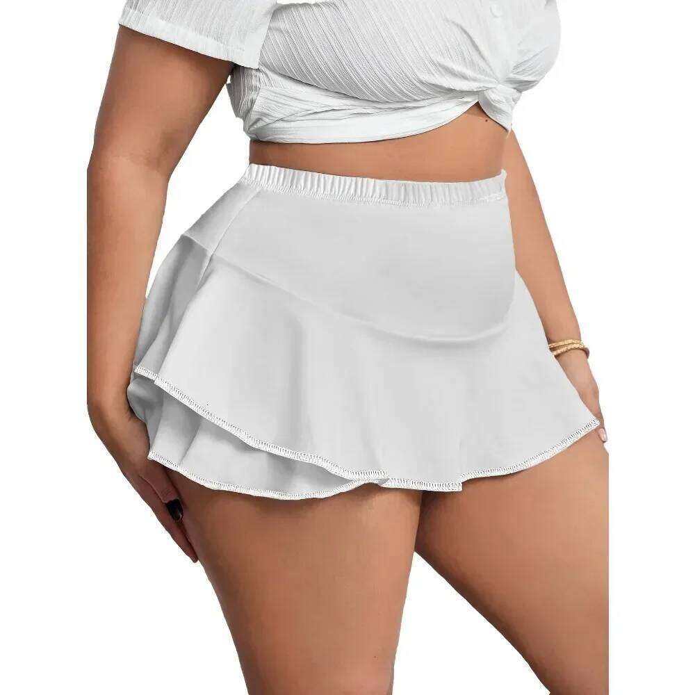 Plus Size 1XL-5XL Women's Casual Pleated Home Ladies Fashion Sexy Short Leggings Solid Color Skirts Z260314