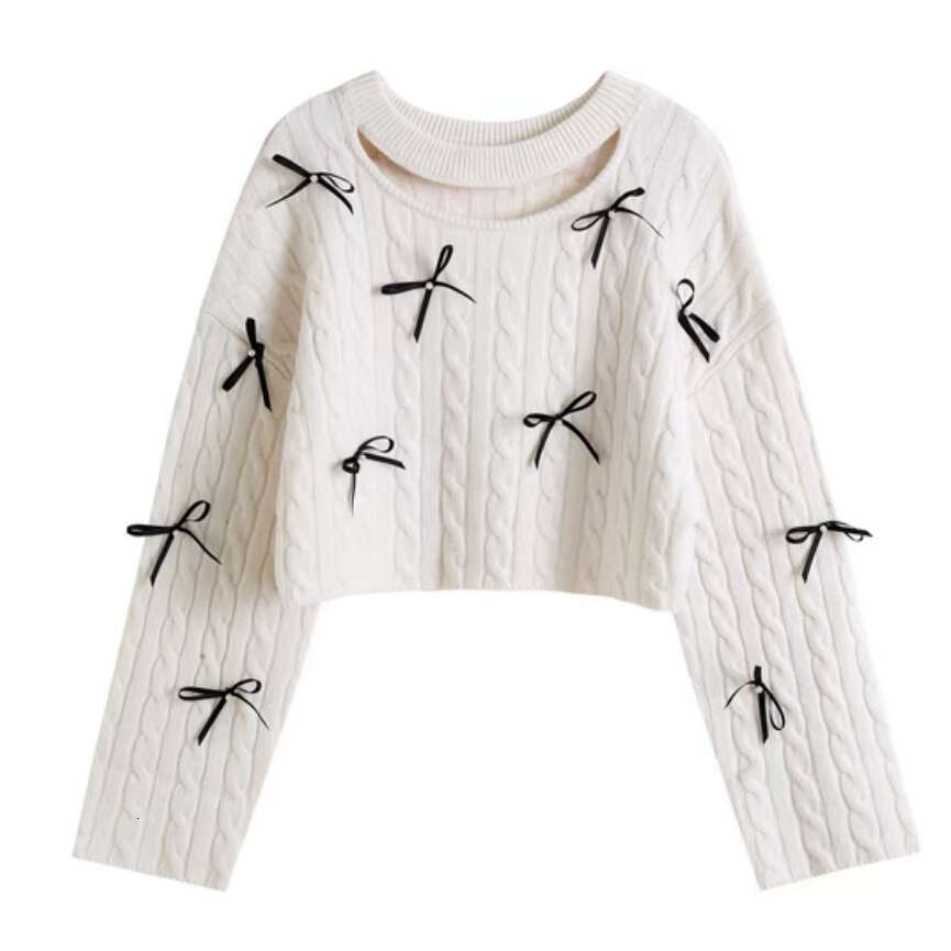 2026 Autumn/Winter New Designer Women's Bow Beaded Fluffy c10 Knitted Hollow Knitted Sweater