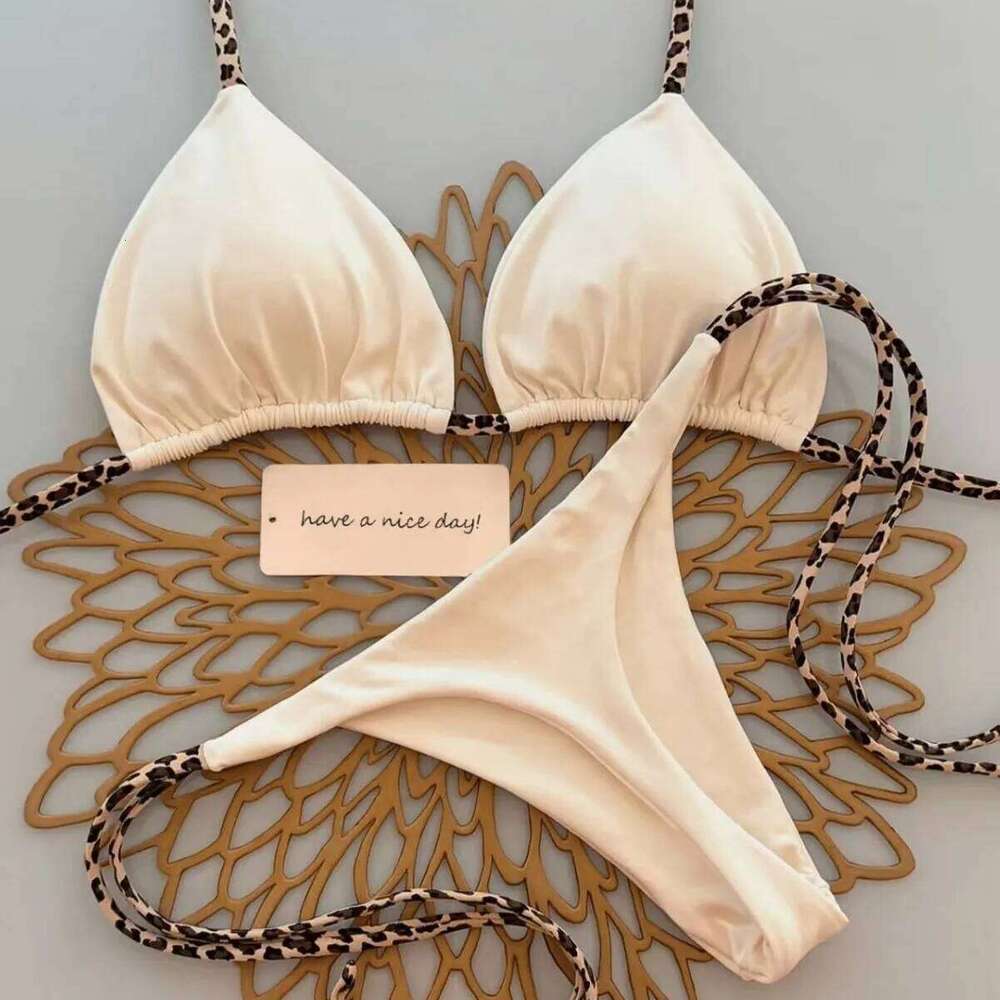 Sexy Bikini Women's Swimsuit Strap Halter Neck Triangle Cup Beachwear Pure Color Cheeky Two Piece Swimsuits Bathing Swimwear 26H0313