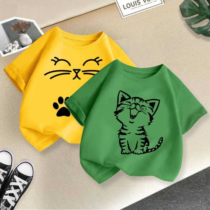 Women's T-Shirt Girls' T-shirt, children's printed cute loose short-sleeve summer round-neck versatile top, children's clothing