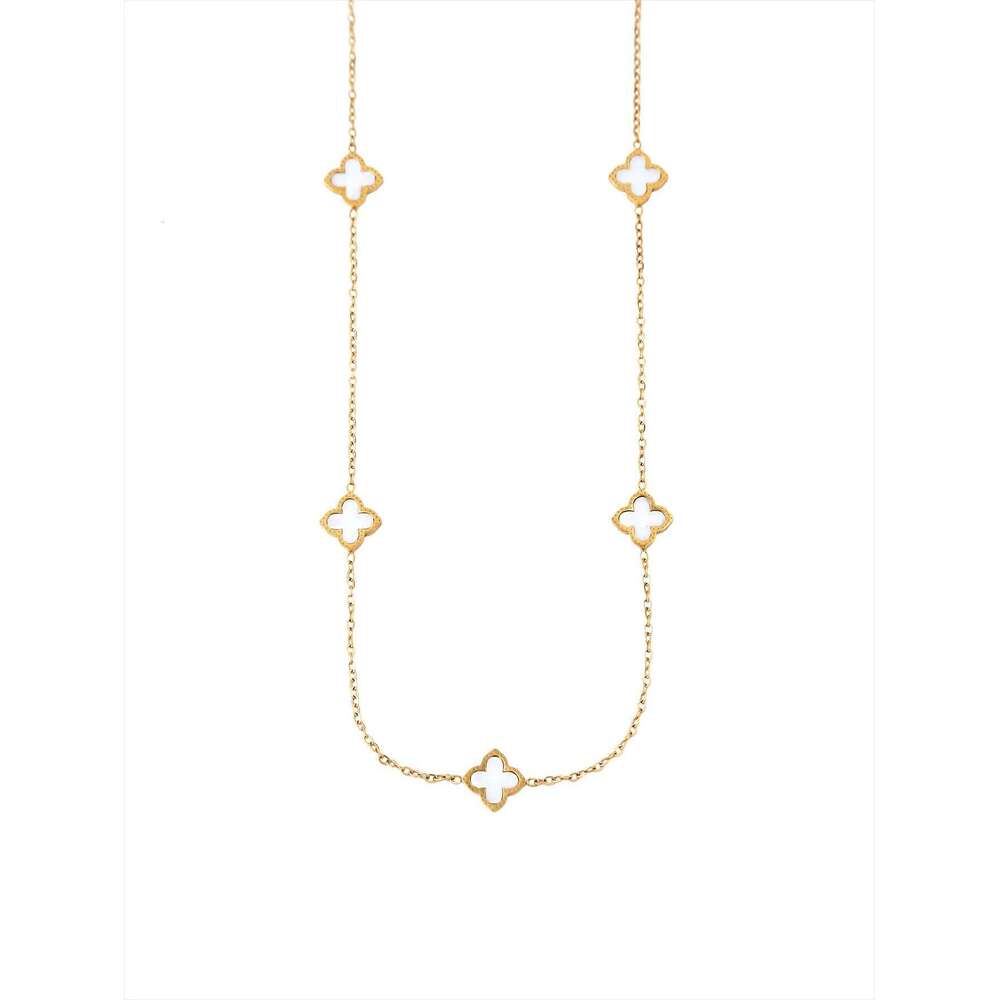 Korean Temperament Charm Stainless Steel 18K Gold-Plated White Mother-Of-Pearl Lucky Cr Necklace For Women H260312