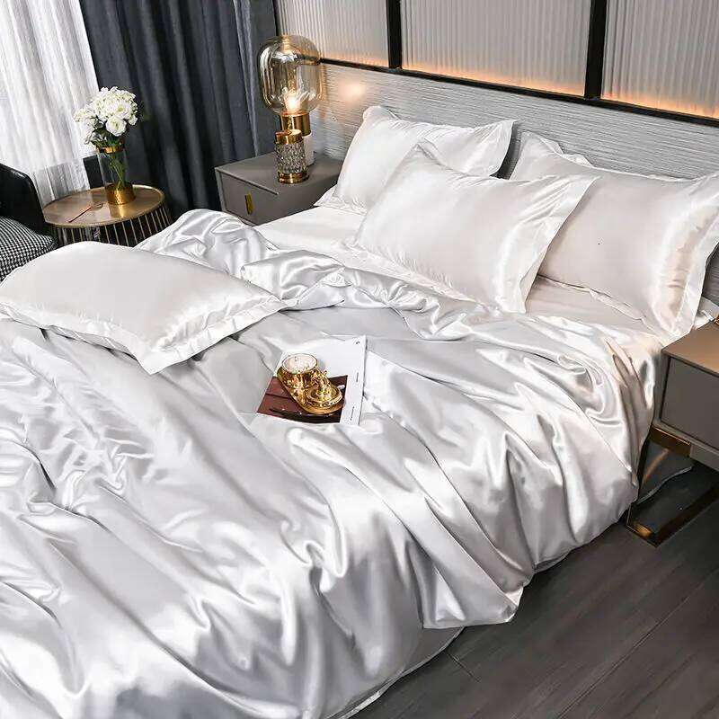 Pure Satin Silky Bedding Queen King Size Bed Set Quilt Duvet Cover Linens And Pillowcase For Single Double Bedclothes H260312 - view 6