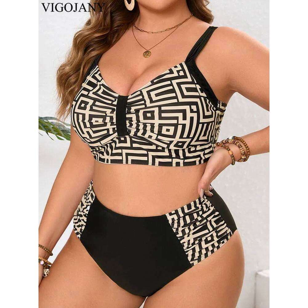 VigoJany 2026 Print Patchwork Plus Size Bikini Women Strapped Push UP Swimsuit High Waist Backless Bathing Suit Beach Bitchwear 26H0313