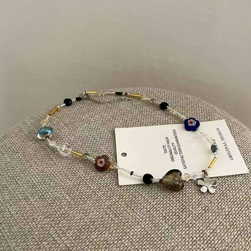 Korean Exquisite Retro Flower Heart Beaded Necklace For Women Personality Simple Cool Clavicle Chain Fashion Y2K Jewelry H260312