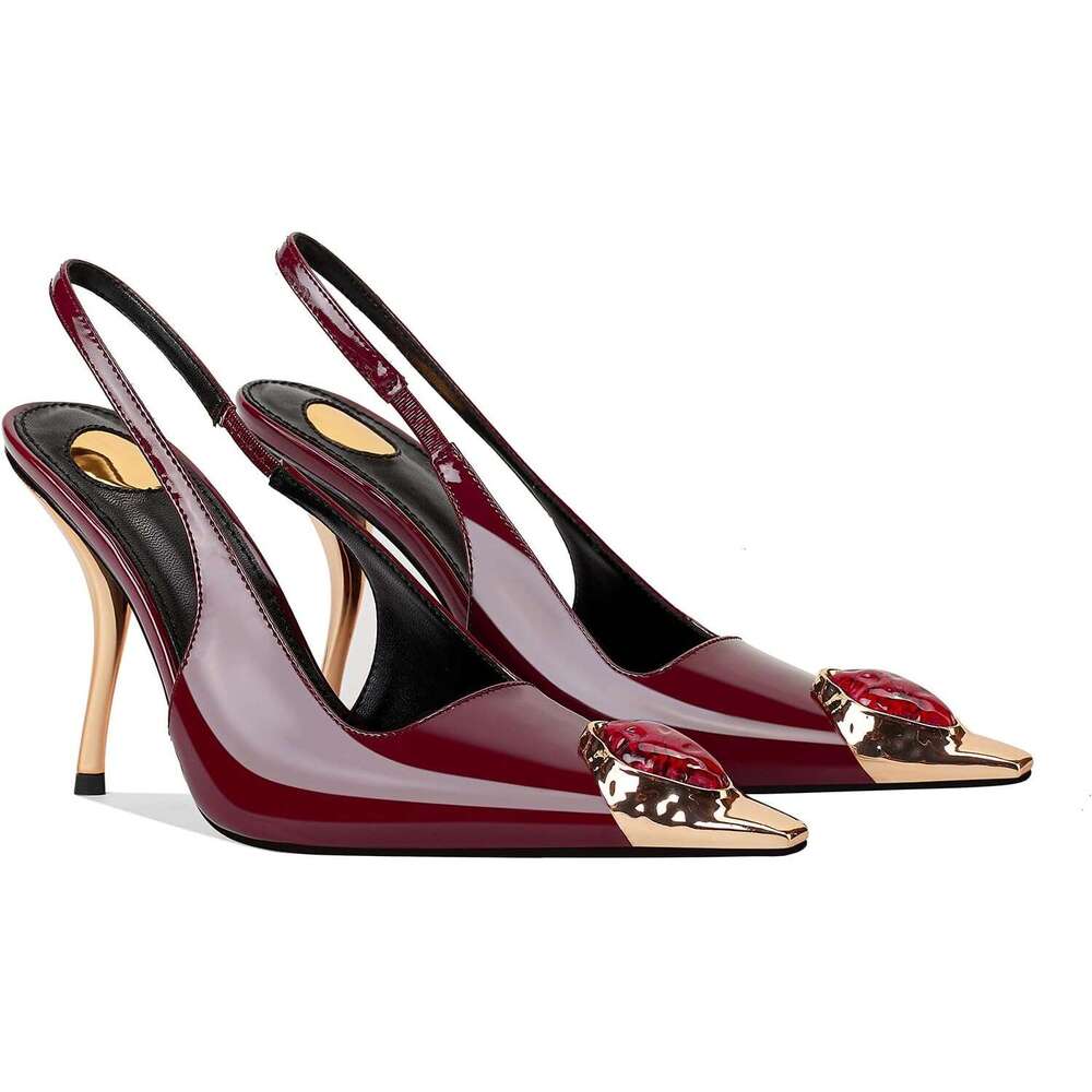 Rhinestones Slingback Kitten Heels Pointed Closed Toe Pumps Women Stiletto Inch High Heeled Sandals For Dress Shoes MOJIDASHU