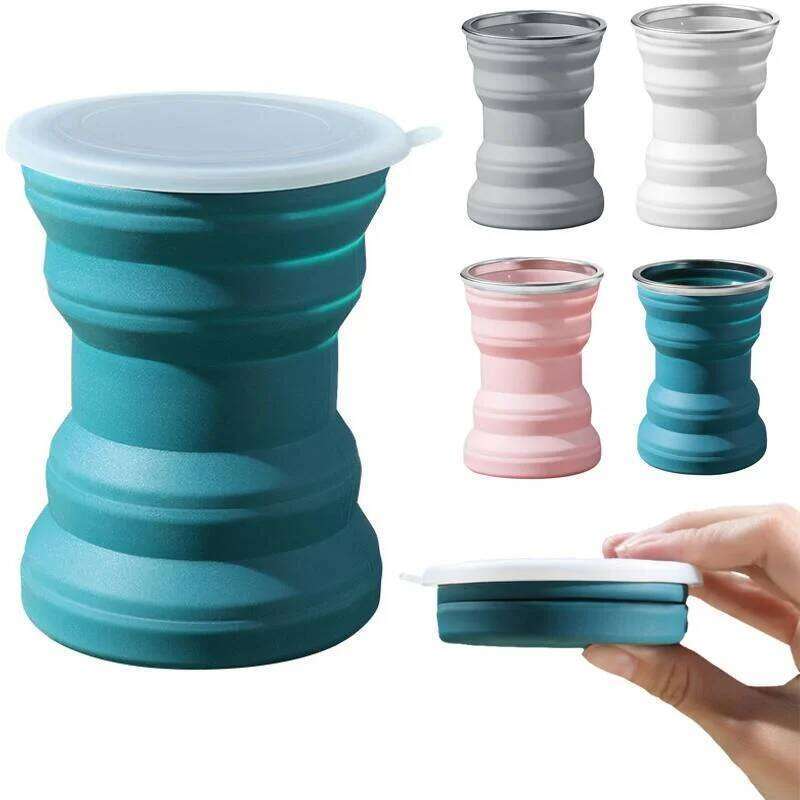 Portable silicone water 320ml outdoor heat-resistant cup with lid foldable travel drinking cup, Z260314