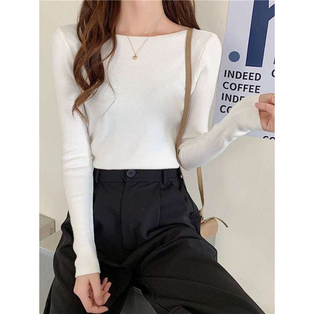 ITOOLIN Autumn Winter Women Sweaters Slash Neck Slim Knitted Pullovers chic Basic Solid Jumper Female Sweater Casual Jersey Tops Z260313