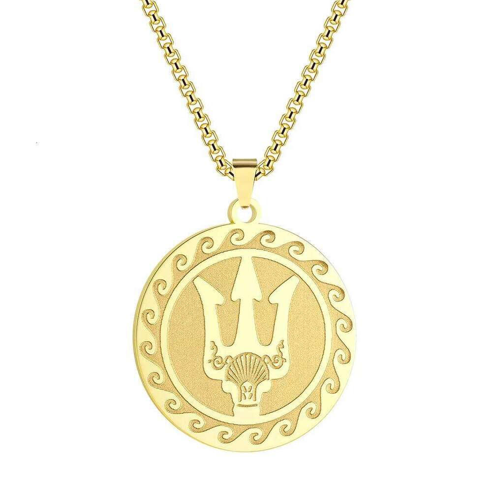 Kinitial Poseidon Unisex Greek God of the Sea, Locket Necklace, Exquisite Trident Talisman necklace H260312
