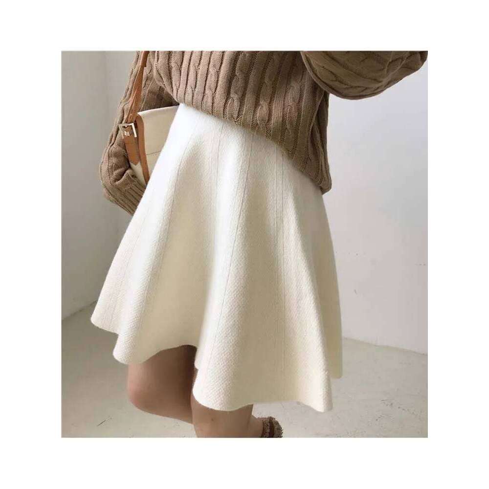 Knitted Mini Women High Waist Pleated Skirt Autumn Winter Streetwear Solid All Match A Line Skirts Z260314