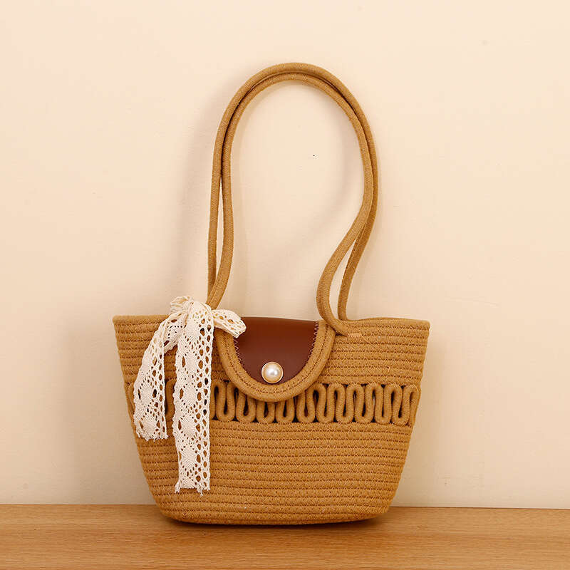 Tote Silk Scarf, Straw Handbag, Shoulder Portable Bag, Fresh And Sweet, Beach Vacation, Niche, Large Capacity