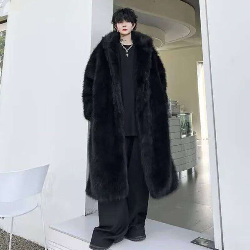 IEFB Niche Design Men's Artificial Fur Coats Hooded Solid Color Covered Button Overknee Thickened Loose Male Overcoats 9X1158 Z260313