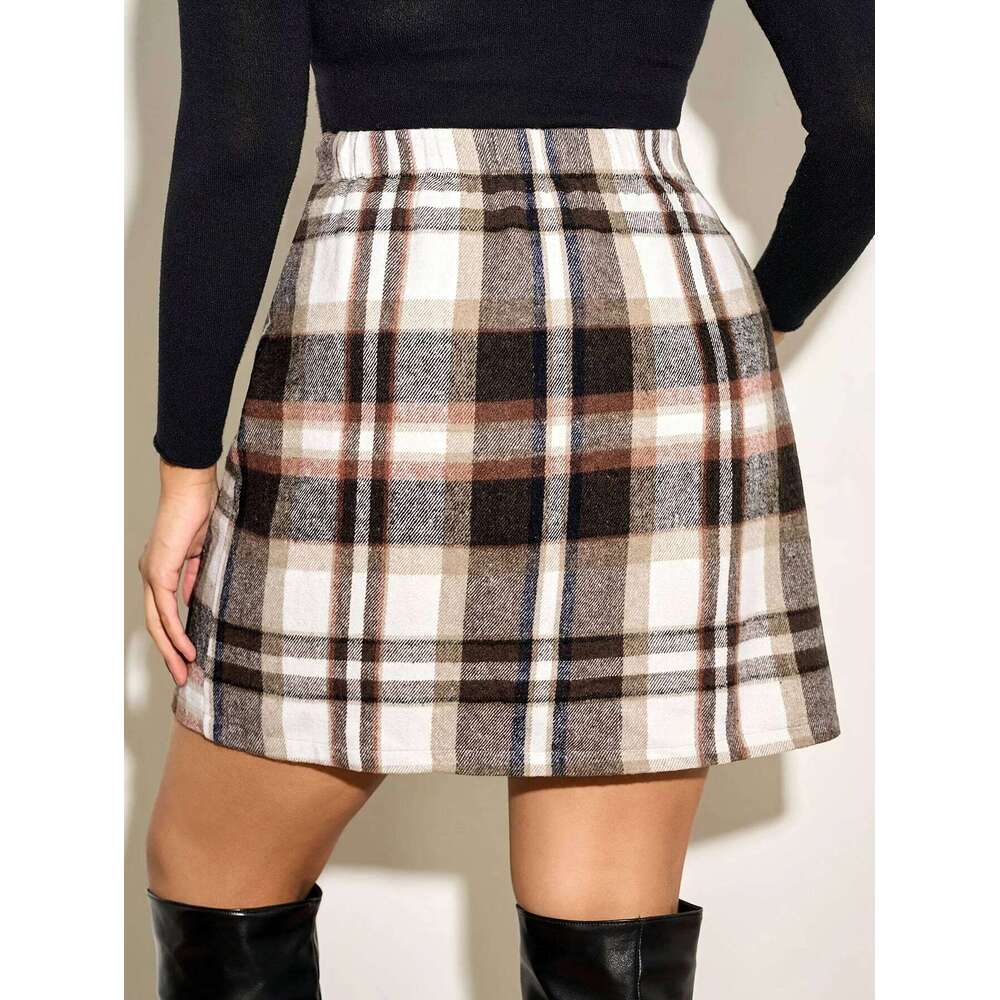 Autumn winter fashion European and American style plaid skirt plus size Z260314