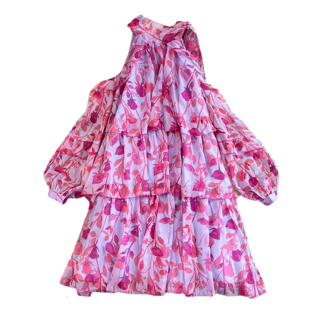 Designer Women's French Tea Break Seaside Vacation Beach Skirt Sweet Backless Collar Off Shoulder Loose A-line Chiffon Dress