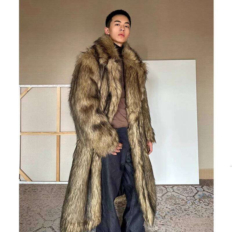 Men's fur coat, Wolf fox fur, lapel long overcoat, winter windproof and warm windbreaker, large size Z260313