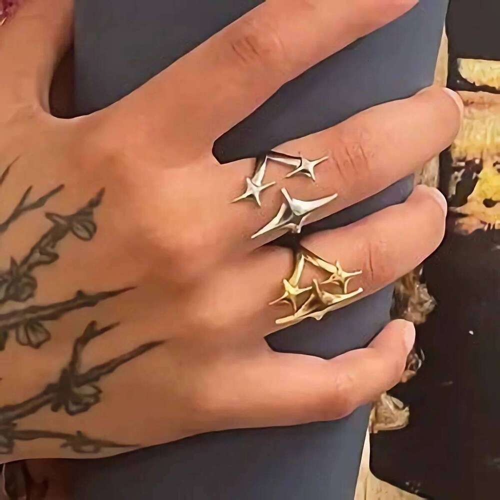 LATS Stainless Steel Y2K Celestial Star Open Rings for Women Men Unique Design Gold Silver Color Adjustable Ring Fashion Jewelry H260312