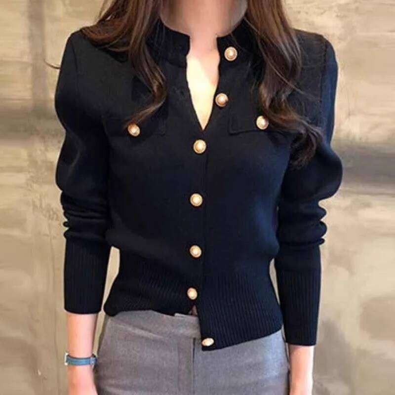 Knitted Cardigans Long Sleeve Stand Collar White Knit Sweater Cardigan Women Tops Sweaters Sueters De Mujer Q719 Z260314