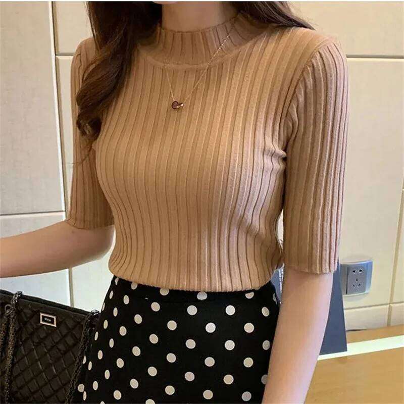 New Short-sleeved Knitwear Women O-neck T-shirt Wool Cotton Blend Pullover Vest Sprig Summer Bottoming Tops Sweater Solid Soft Z260313