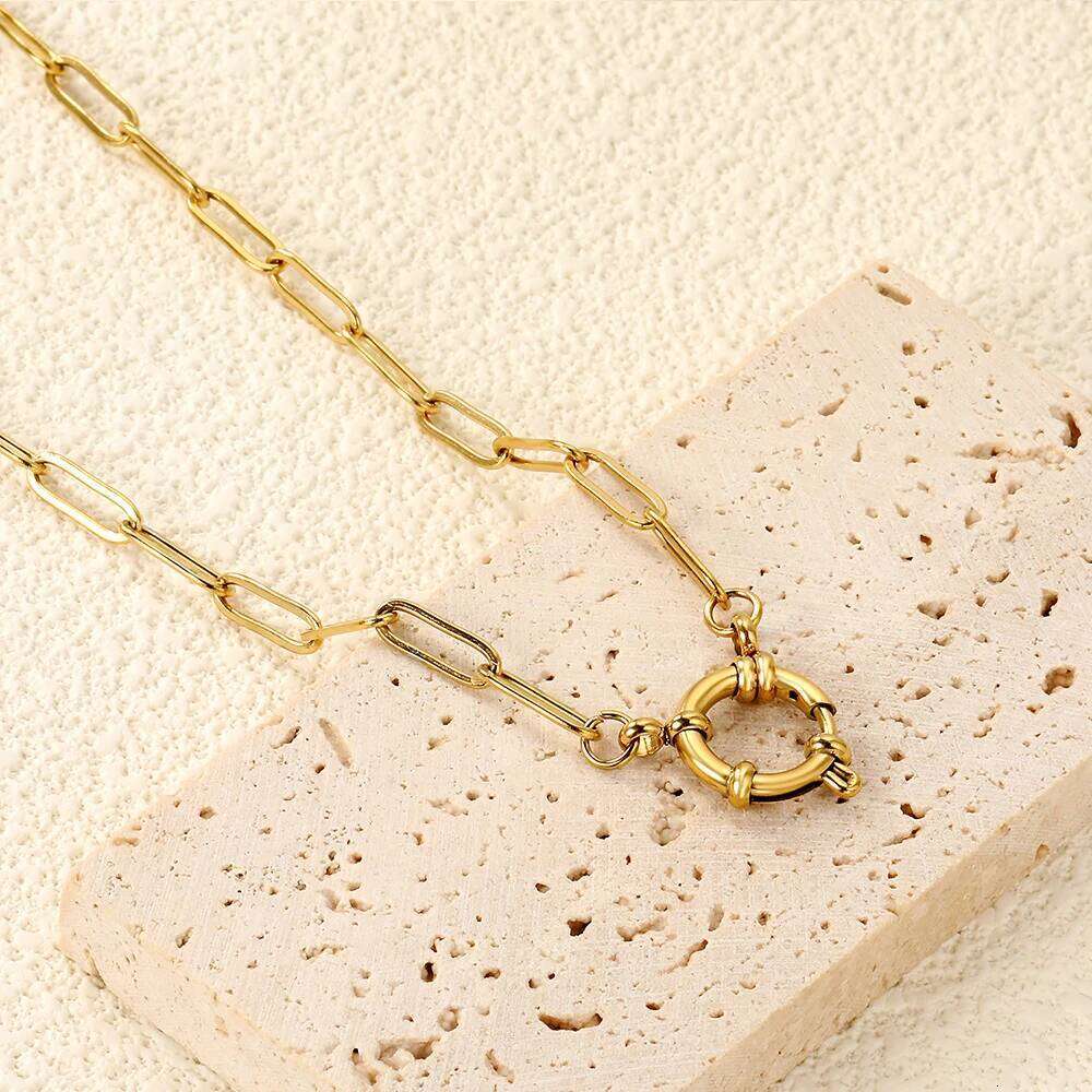 Fashion Stainless Steel Necklace Charm Metal Texture Collar Waterproof for Women's Personality Jewelry Gift H260312