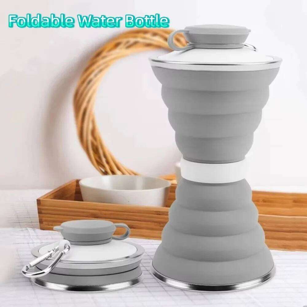 500ml Silicone Water Bottle Leak Proof Heat Resistant Travel Foldable Hangable with Hook Camping Collapsible Cup Z260313