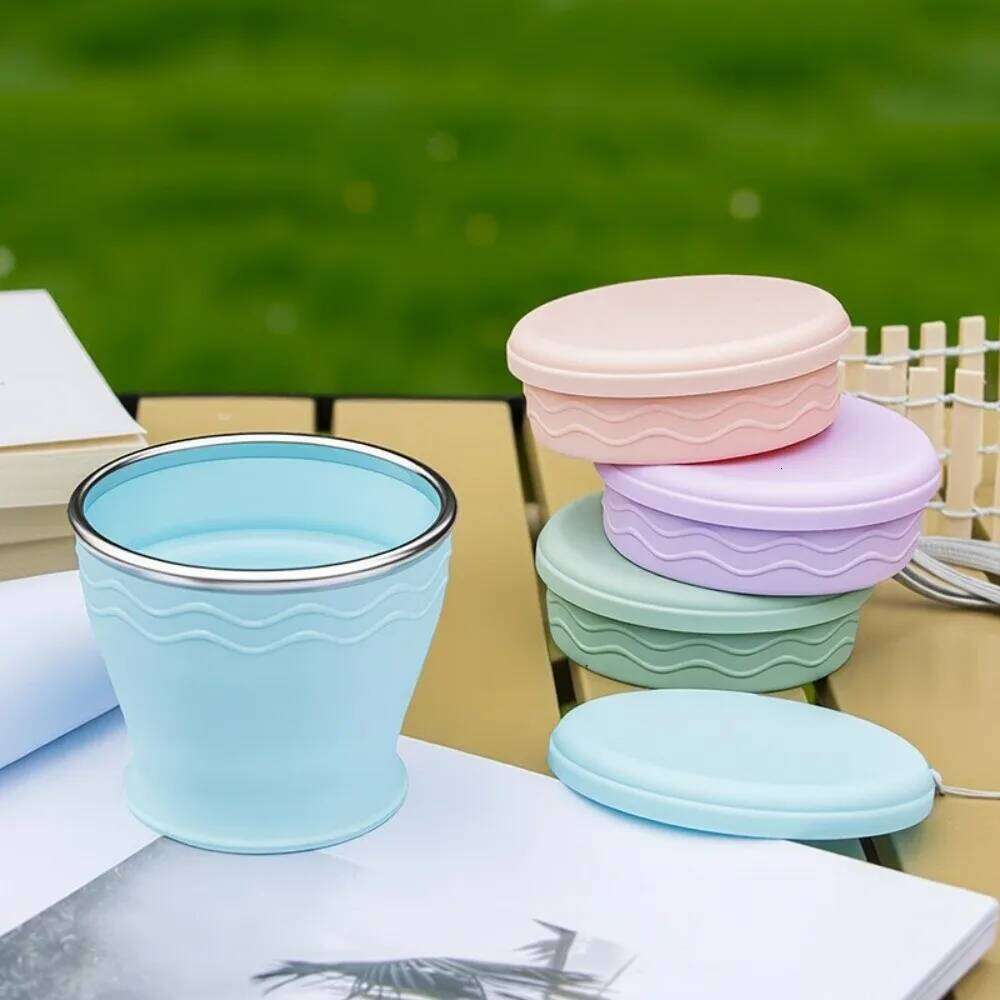 New 200ml Foldable With Lid Silicone Collapsible Retractable Portable Drinking Cup Outdoor Travel Z260314