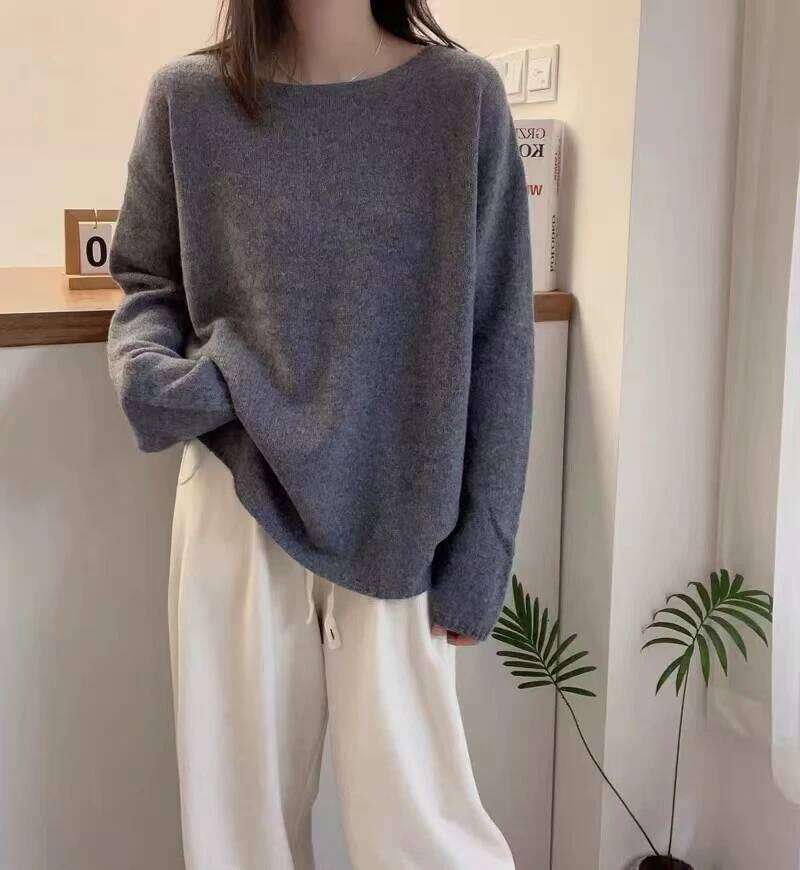 Korean Lazy Wind Word Collar Cashmere Sweater for Women Loose plus Size Autumn Winter Street Style Bottoming Z260313
