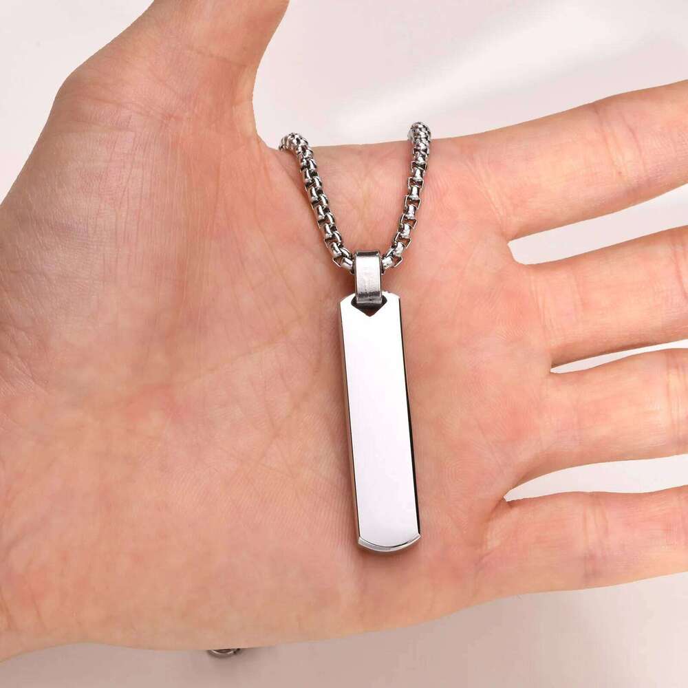 Initials Vertical Bar Necklace for Men,Stainless Steel A-Z 26 Letters Charm Geometric Pendant Collars,Stylish Jewelry Gift H260312