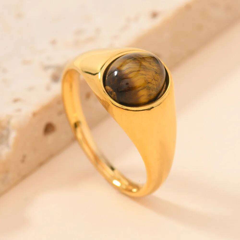 Vintage With Stainless Steel Metal Tiger Eye Stone Ring For Women Jewelry Finger Accessory H260312