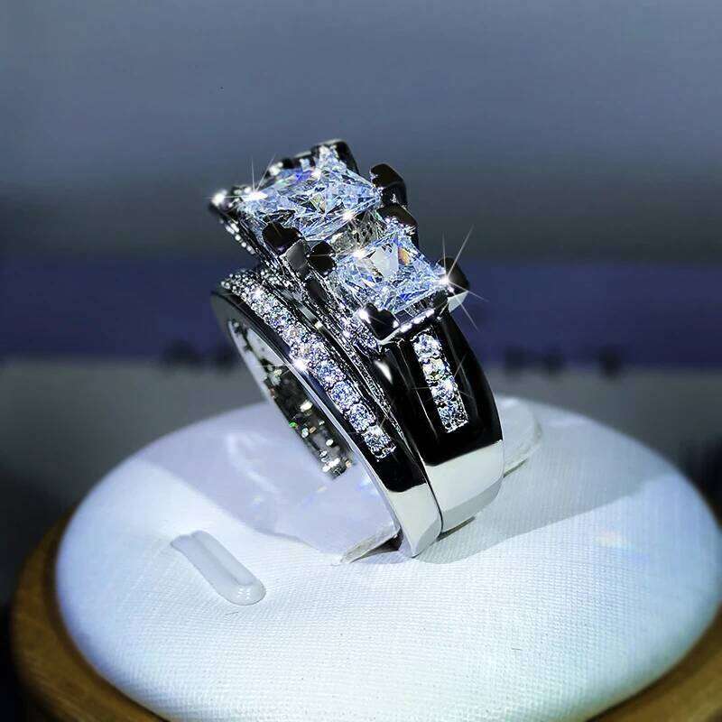 925 Sterling Silver Luxury Crystal Square Rings With Big Stone Bridal Wedding Engagement Female Zircon Ring for Women H260312