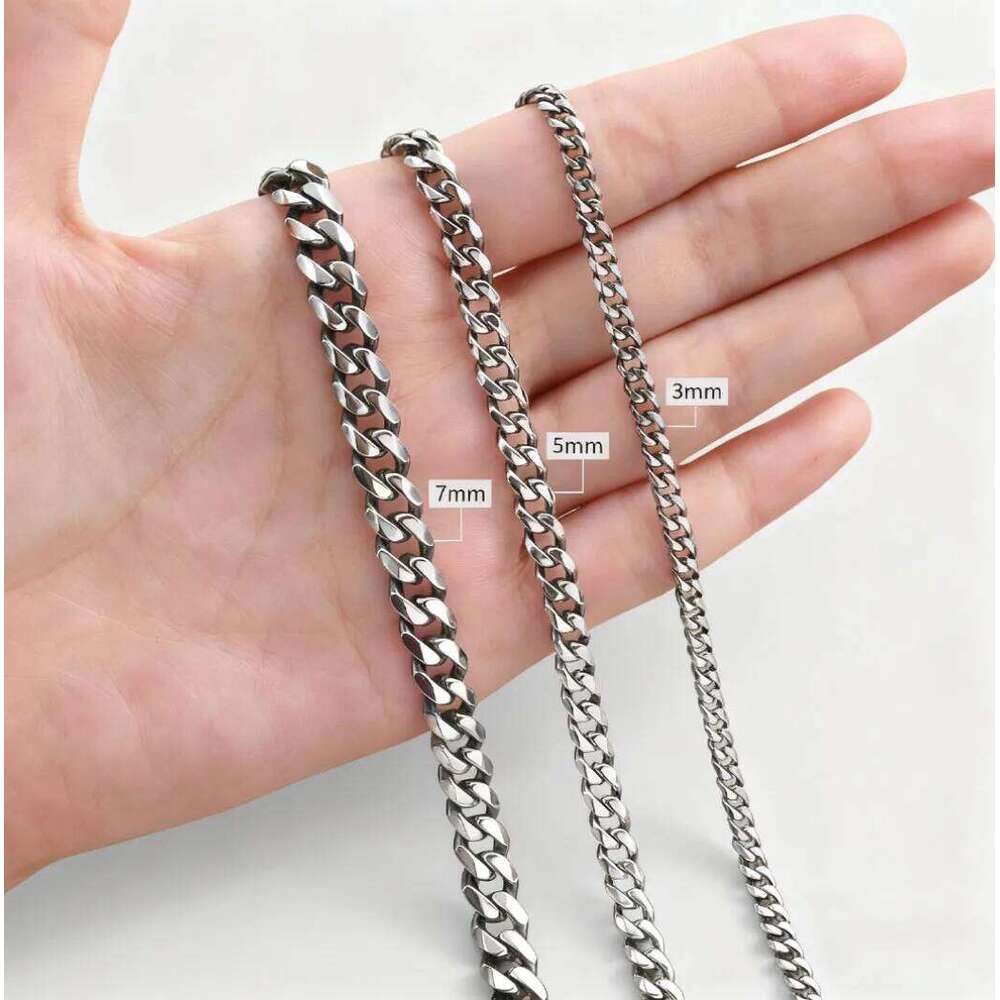 Vintage Chain Necklace for Men Boys,3/5/7mm Retro Grey Stainless Steel Collars,Rock Punk Antique Jewelry Gifts H260312