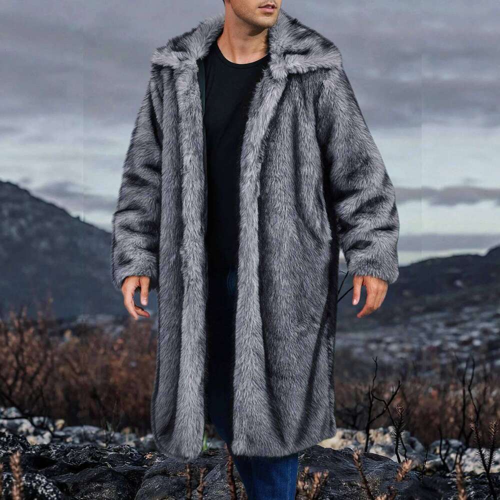 Men Faux Coats Jacket Solid Turn Down Collar Long Sleeve Open Stitch Thick Warm Fur Loose Casual 2025 Autumn Winter Z260313