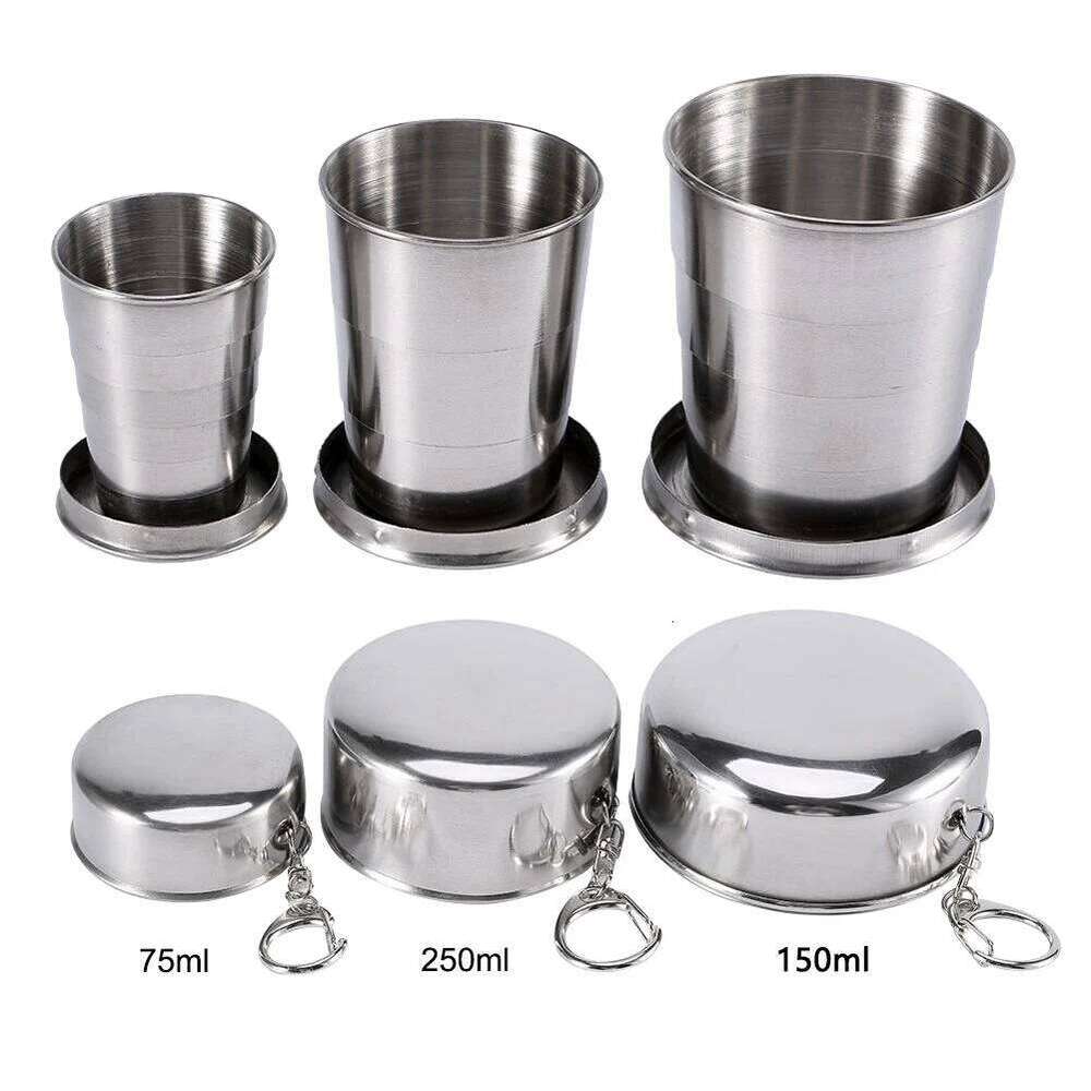 75ml/150ml/250ml Collapsible Portable with Keychain Outdoor Travel Folding Cup for Camping Picnic Z260313