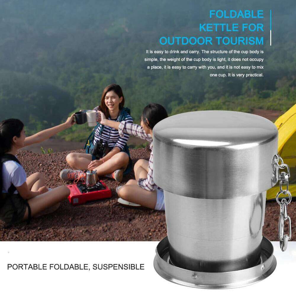 75ml/150ml/250ml Collapsible Stainless Steel Mug with Keychain Cup for Outdoor Travel Camping Hiking Z260313