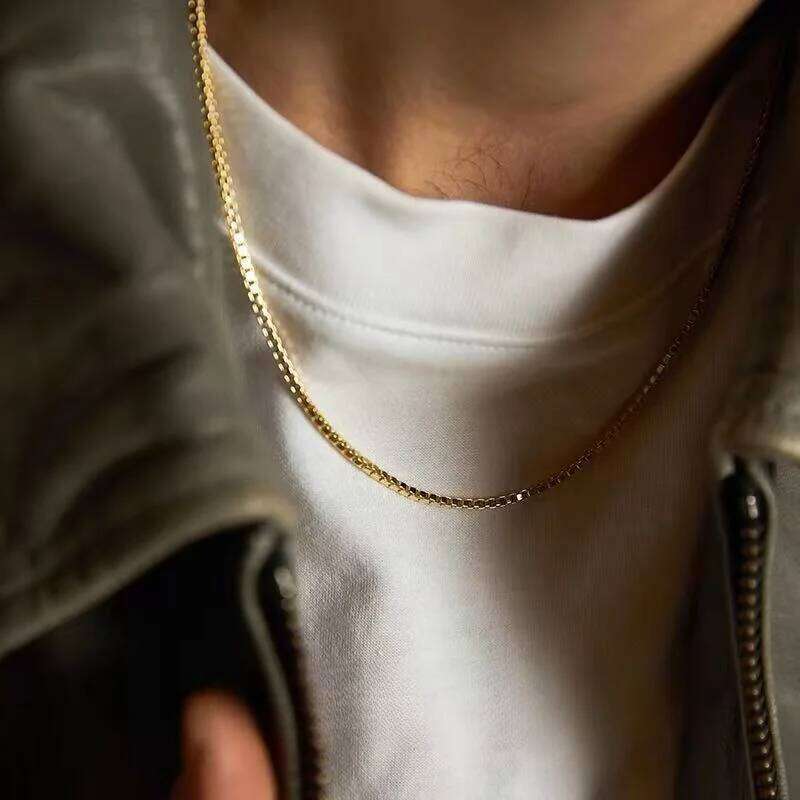 1.2mm Silver Color Stainless Box Chain Hip Hop Men Necklace Fashion Titanium Steel Jewelry Trendy Gift H260312