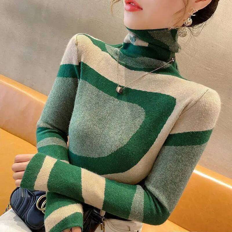 Vintage Harajuku Turtleneck Knitted Sweater Soft Women's Pullover Slim Long Sleeve Top Autumn Winter Base Shirt Knitwear Clothes Z260313