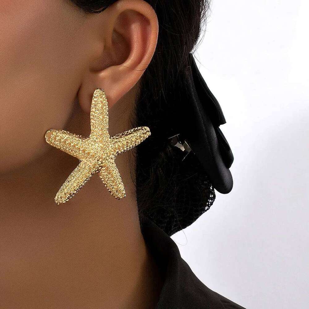 Wholesale Modern Jewelry Gold Color Large Metal Statement Earrings Adjustable Starfish Pendant Charm Choker Necklace for Women H260312