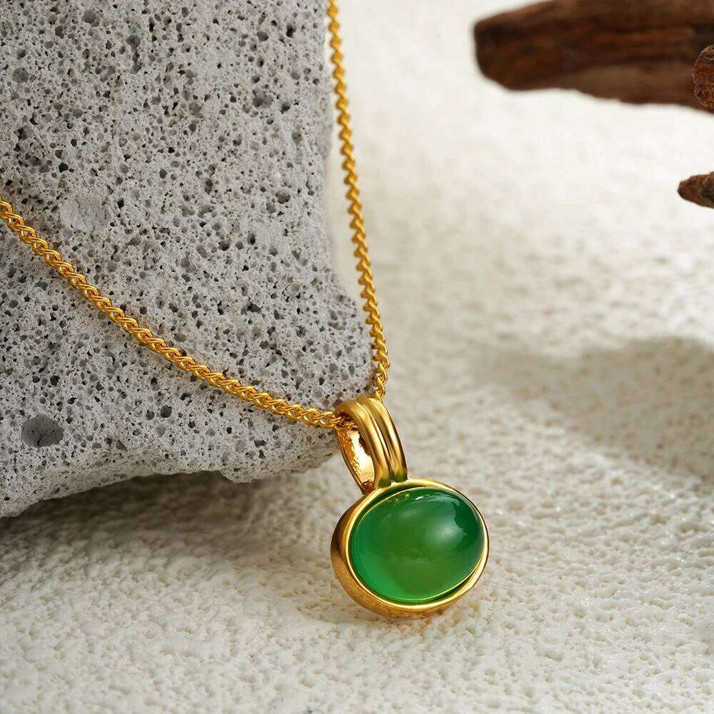 Vintage Natural Stone Tiger Eyes Oval Pendant Necklace for Women Stainless Steel Chain Necklaces Femme Jewelry Bijoux Gift H260312