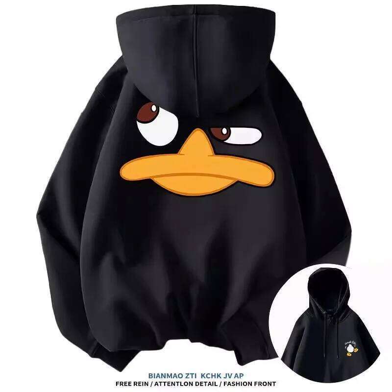 Cartoon Duck Fun Large-size Hooded Sweatshirt Men Women Autumn Winter Daily Outdoor Sports Street Casual Warm Fashion Couple Top Z260314