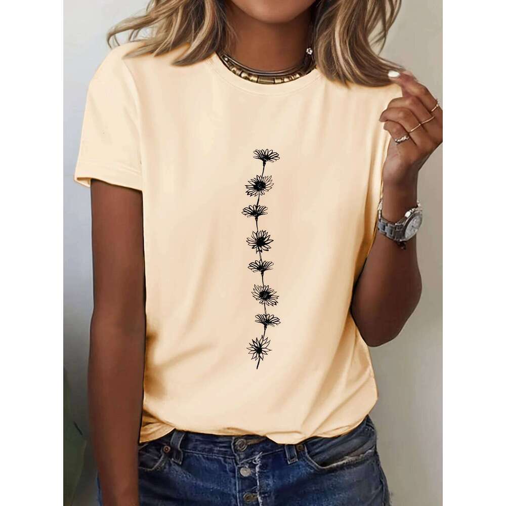 Women'S Print T-Shirt Short Sleeve Crew Neck Top Perfect for Summer Casual Wear Sunflower Graphic Tee Z260314