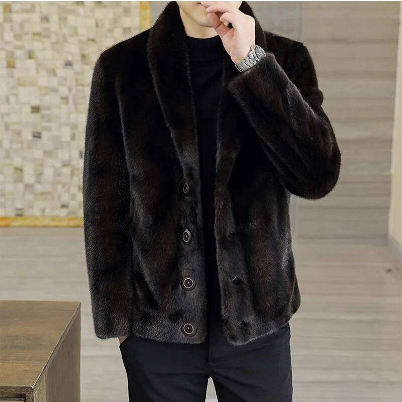 Men's winter mink jacket with fleece blazer collar wool Winter premium short fur coat Z260313