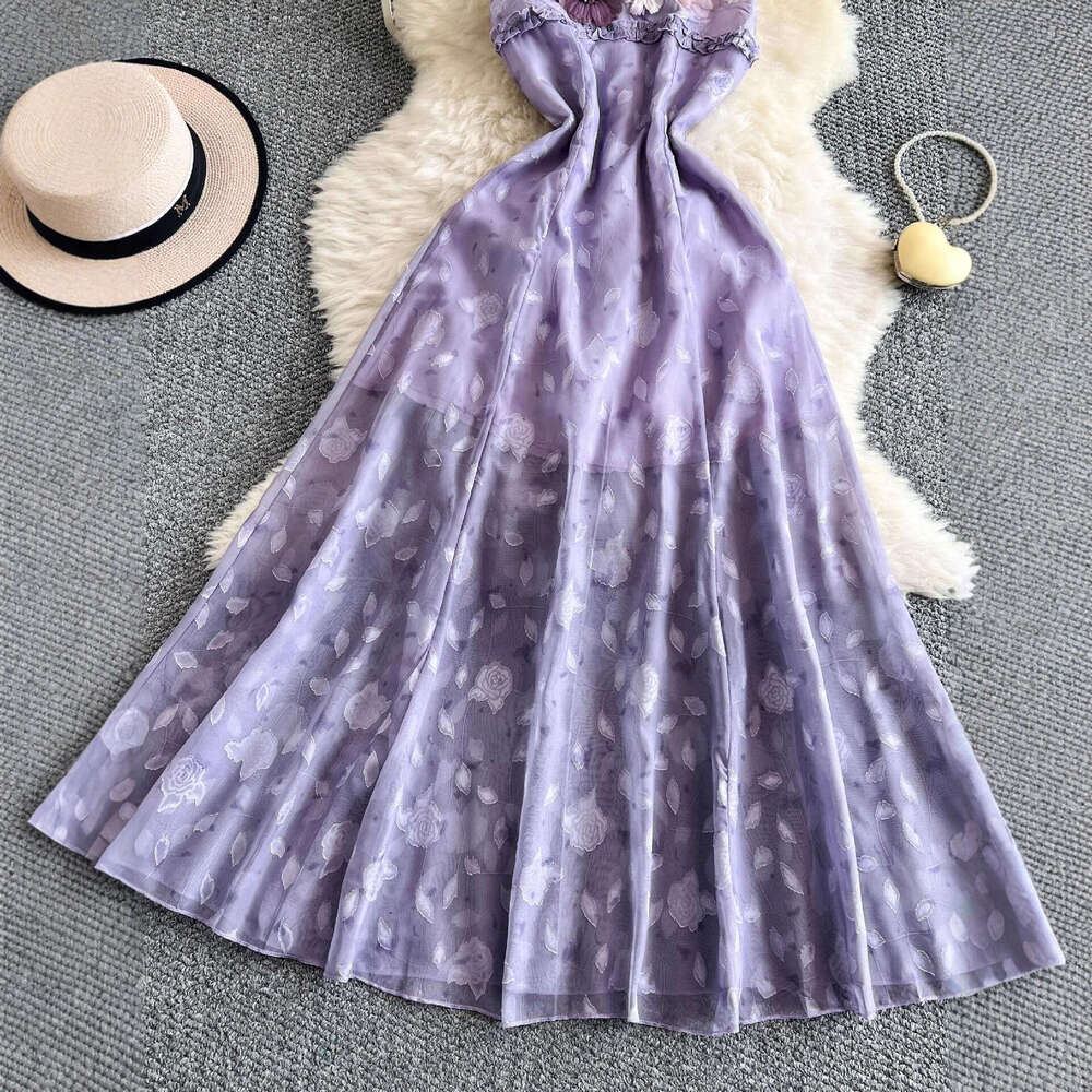 2026 designer French romantic three-dimensional floral belt stunning and elegant fairy like long dress for women