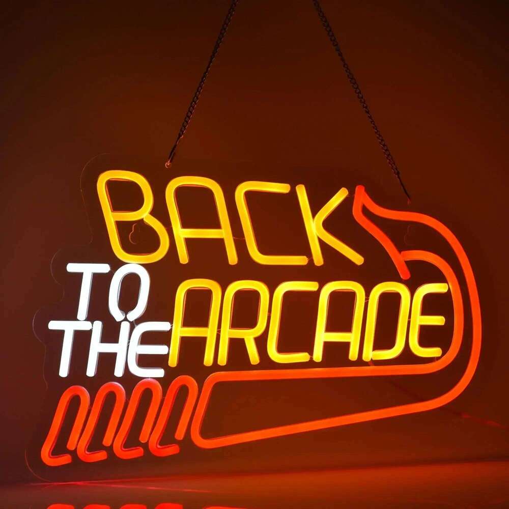 Back to The Arcade Neon Sign Retro Game Room Decor LED Wall Art for Gamers Home Bar Cafe Gaming Gift Idea Vintage 80s Style 26H0313