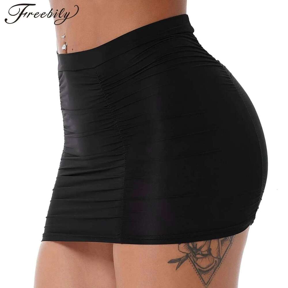 Sexy Party Nightclub Women Tight Pencil Short Summer Ladies Mid Waist Stretchy Shirring Ruched Bodycon Mini Skirts Z260314