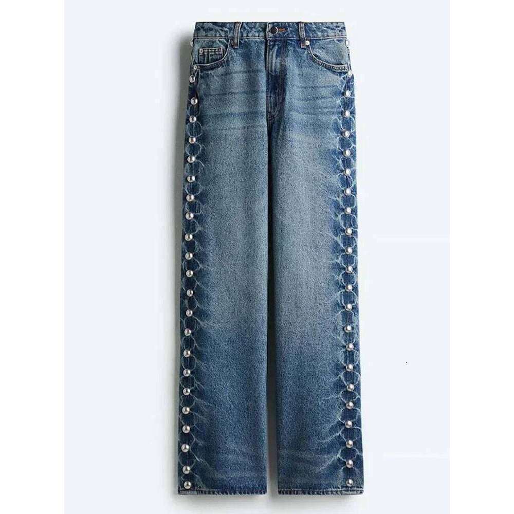 Pearl Jeans Women's Low Waist Loose Wide Leg Denim Pants Female 2025 Spring Summer Chic Retro lady Trousers Z260313