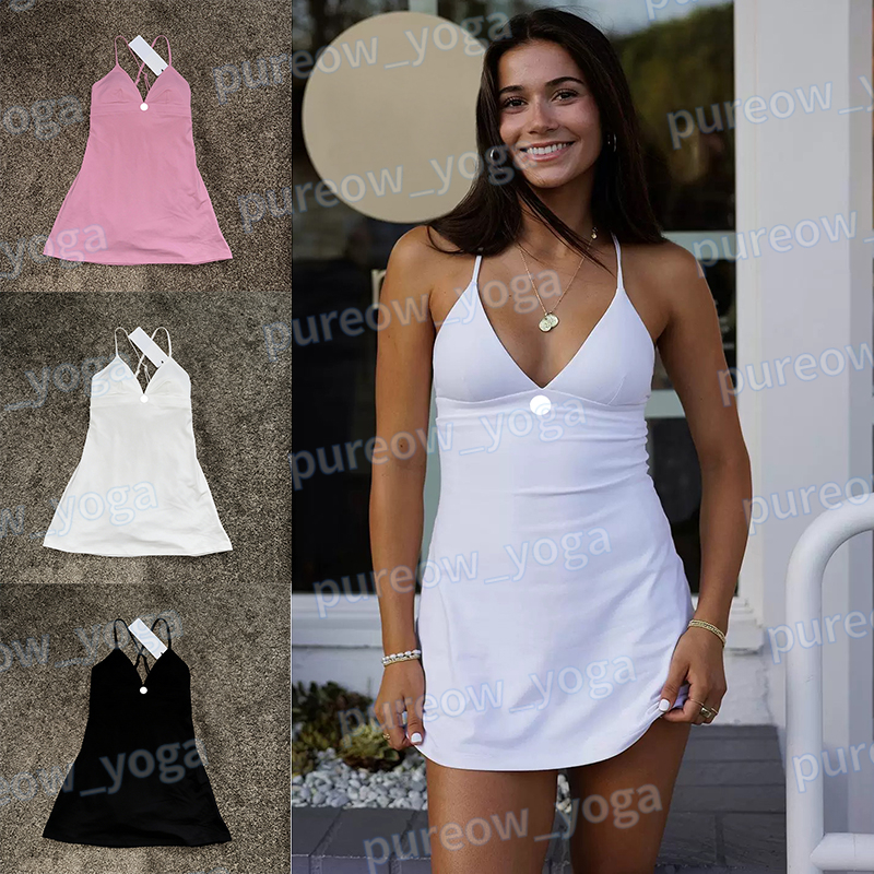 Yoga Splendor Dress V Neck Sleeveless Sports Dress Naked Feeling Pocket Anti Exposure Quick Dry Breathable Tennis Skirt Summer Dress Badminton Golf Skirt for Womens