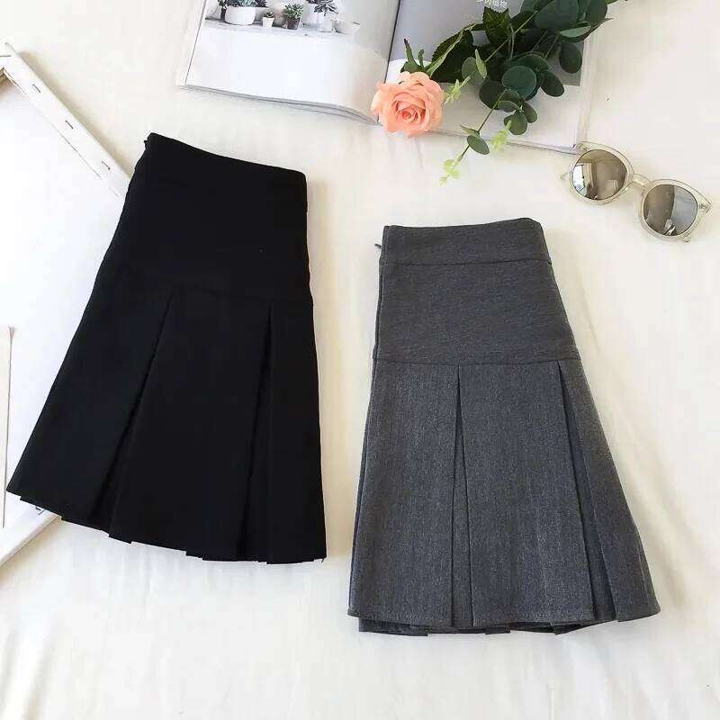 Fashion A Line Women Pleated High Waist Zipper Grey Student Mini JK Summer New 2023 Black Ladies Suit Skirt Z260314