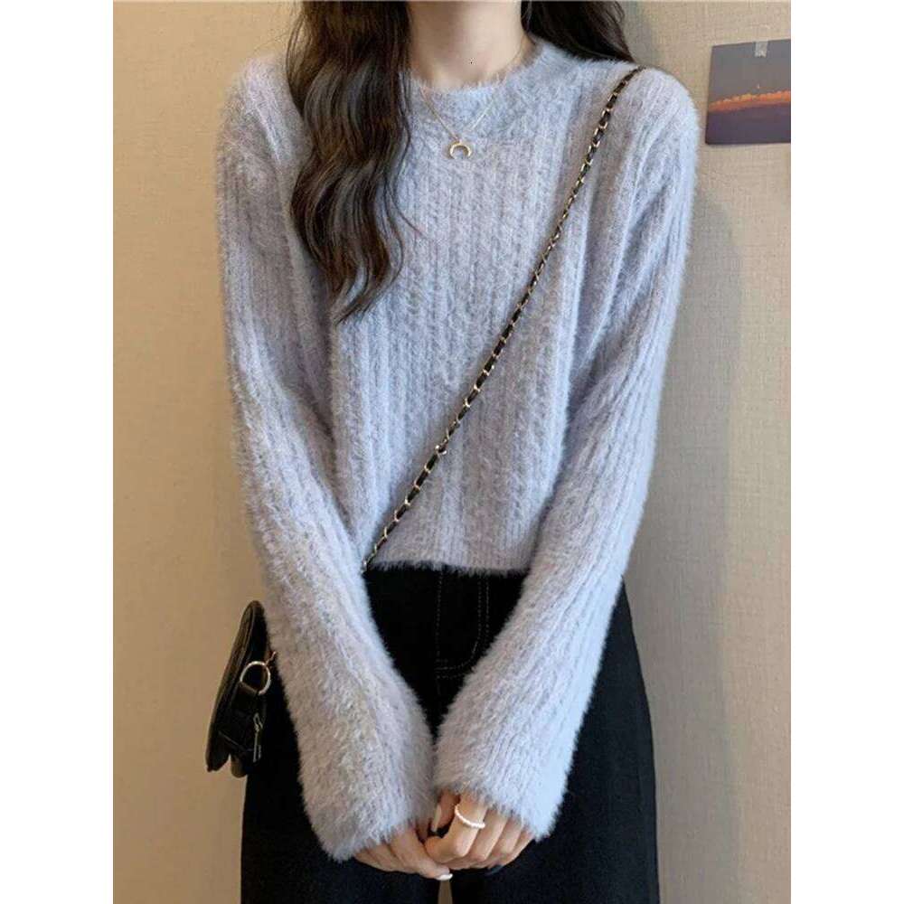 Soft Warm Faux Mink velvet Sweaters Women Autumn Winter Long Sleeve Loose Female Sweater Knitted Casual Solid Jumper Pullover Z260313