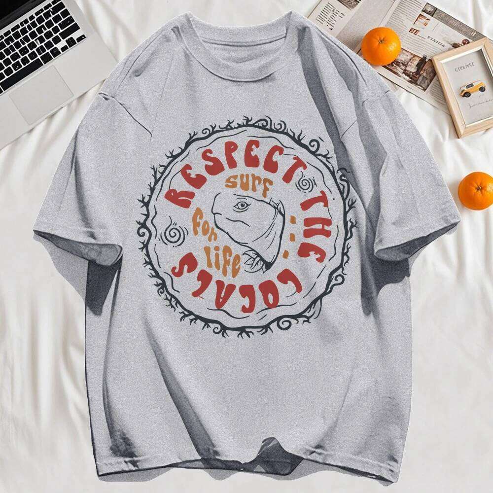 Respect The Locals Surf for Life Print Basics T Shirt Women Hip Hop Tee Shirts O-Neck Casual Short Sleeve Loose Soft Y2K Top Z260314