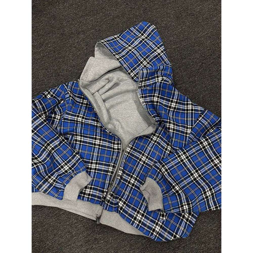 Winter Casual Plaid Print Hoodie Women's Warm Zip-Up Double-Sided Wear Sweatshirt Female Fashion Trendy Loose Hooded 2025 New Z260314